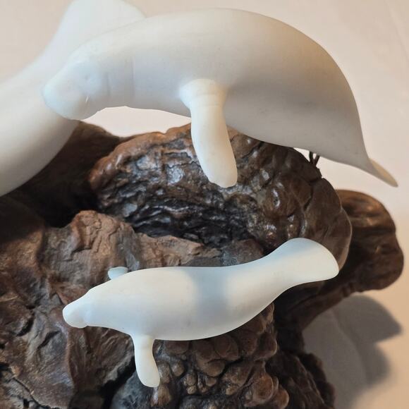 John Perry Manatee Family of 3 White Statue Decoration Ocean Nautical Marine - Picture 4 of 8